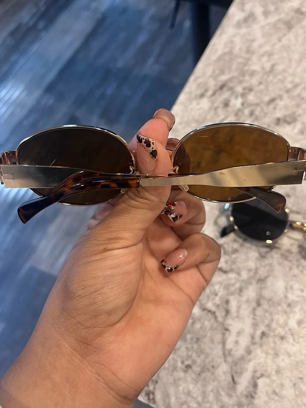 Gold Frame Black Lens Oval Sunglasses - Women